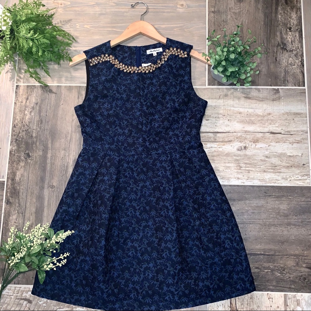 Navy Blue Floral Cocktail/Prom Dress